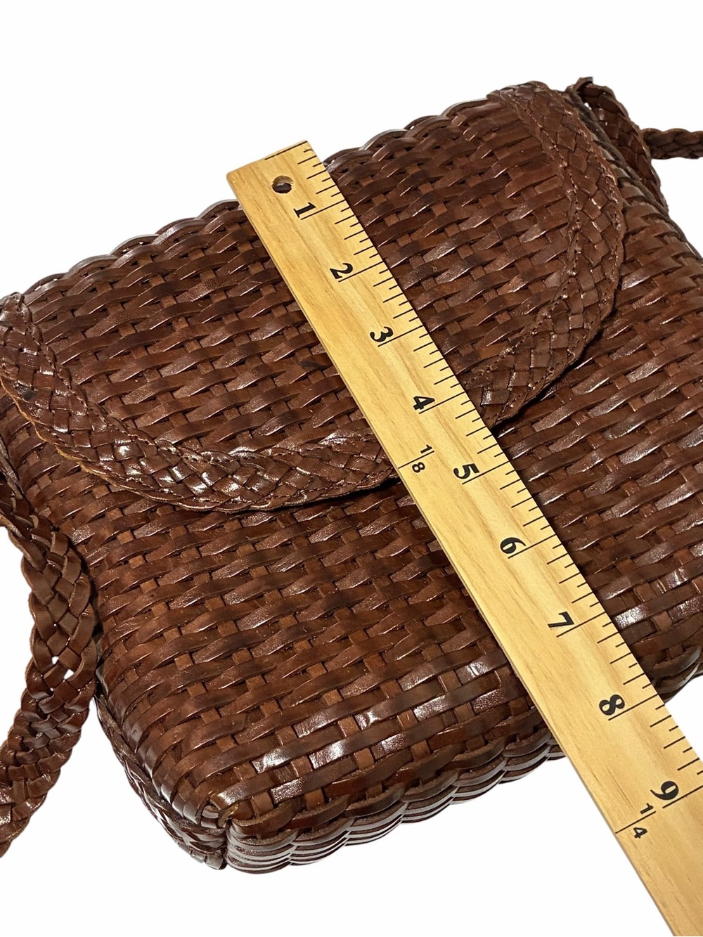 Saks Fifth Avenue Vintage Purse Woven Leather Crossbody Brown Bag Boho Brazil - Picture 6 of 9
